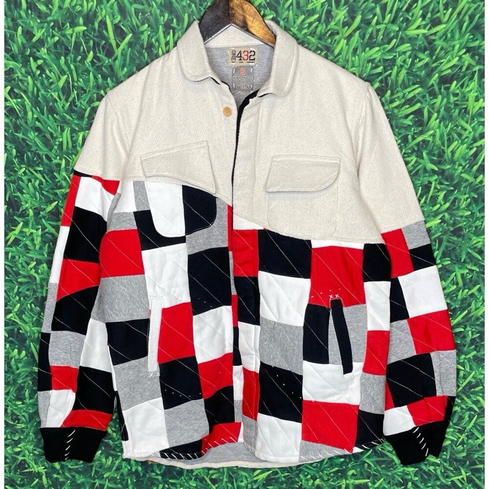NEW One 432 Wave Panel Shirt Jacket Shacket Womens Small Quilted Stitch Handmade - Picture 2 of 9